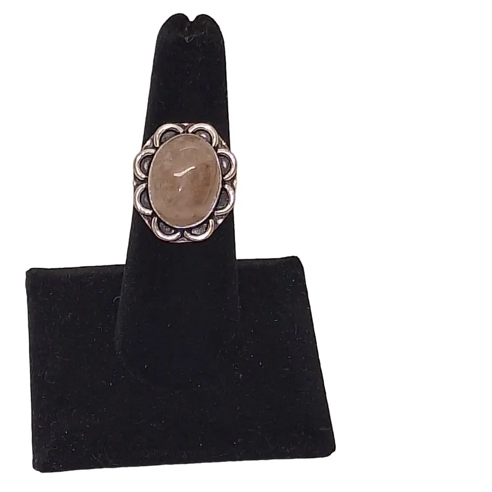Rose Quartz Ring 925 Silver Plate Sz 6 3/4